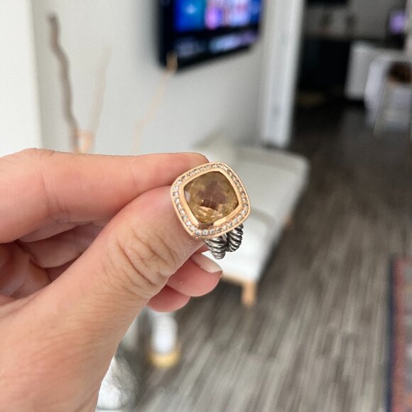 David Yurman Silver 18k Rose Gold Albion11mm Morganite Diamond Ring Size 7 - Picture 1 of 5